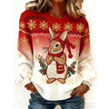 Comstylish Women's Christmas Bunny Holly Berry Embroidered Knit Sweatshirt