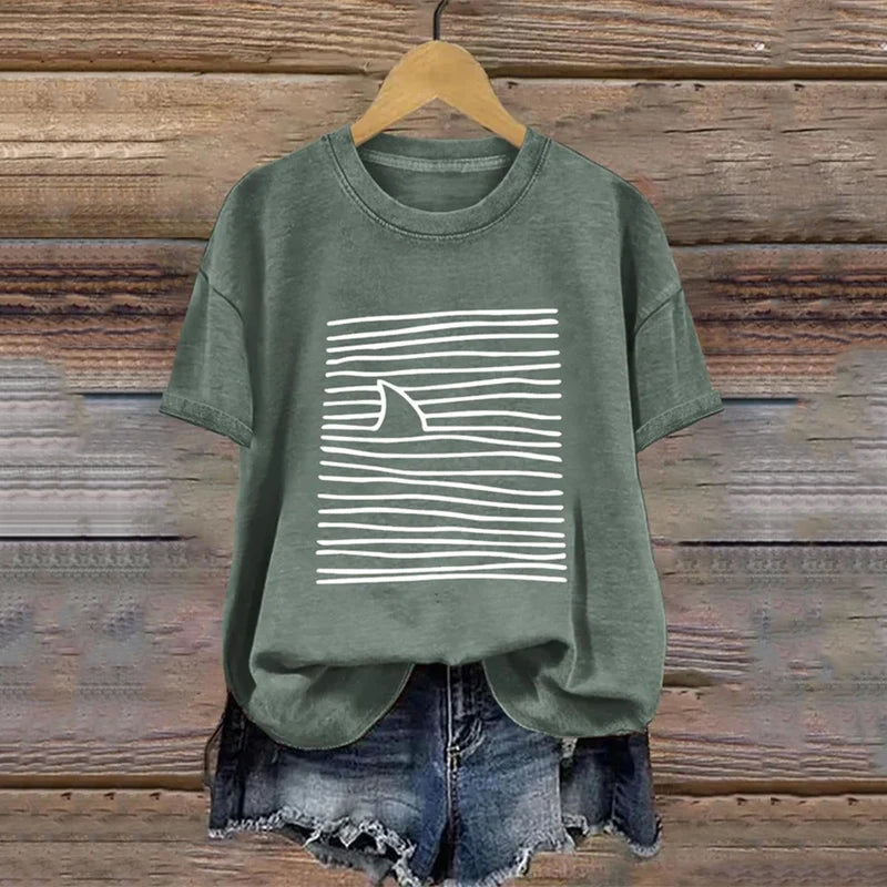 Comstylish Women's Shark Week Marine Life Conservation Art Print T-shirt