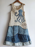 Octopus Pattern Patchwork Art Linen Blend Dress artswardrobe