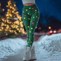 Comstylish Women's Vintage Christmas Light Bulb Pattern Art Print Casual Leggings