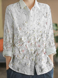 Comstylish Classic Floral Pearl Embroidery Women's Long Sleeve Shirt