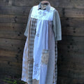 Women's Retro Plaid Pattern Floral Patch Art Sleeveless Linen Dress artswardrobe