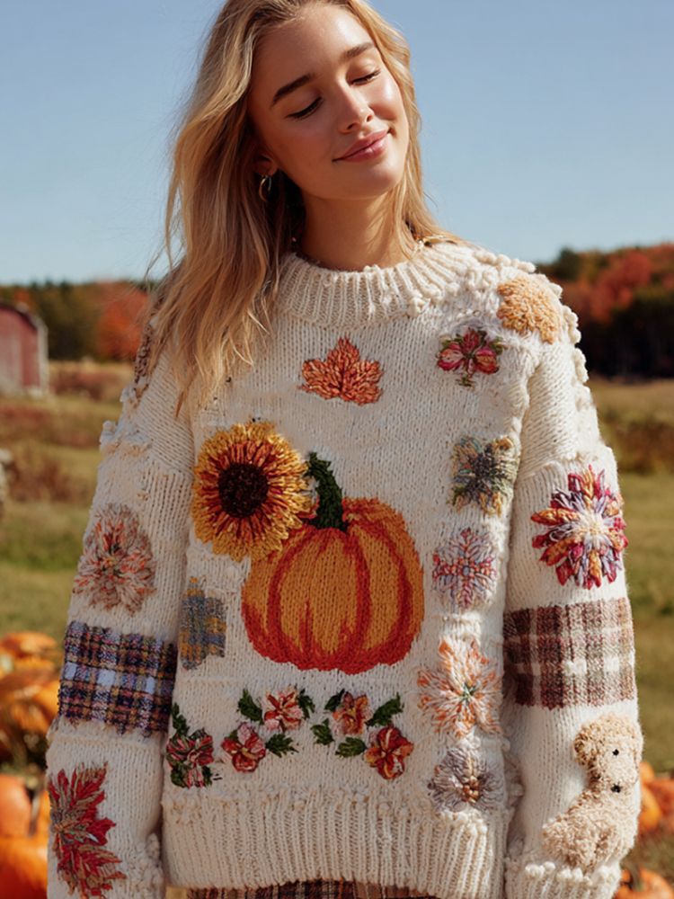 Comstylish Women's Autumn/winter Thanksgiving Round Neck Warmth-giving Knit Sweater