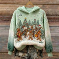 Women's Retro Christmas Tree Pattern Casual Hooded Sweatshirt