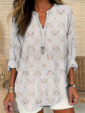 Comstylish Lace Floral Pattern Linen V-Neck Shirt