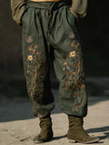 Men's Retro Bohemian Plant And Floral Embroidered Print Pants artswardrobe