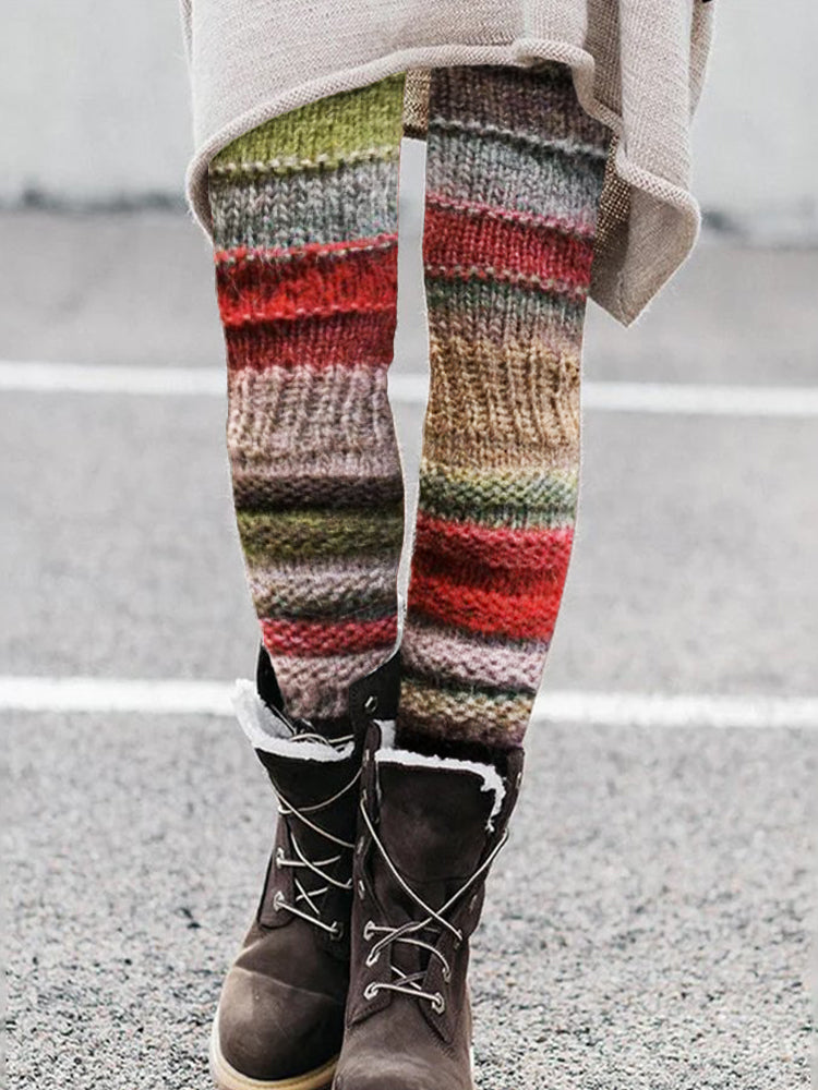 Vintage Colorblock Patchwork Cozy Knit Leggings elevenforest