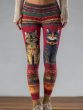 Comstylish Retro Cat Pattern Women's Knitted Tight-fitting Leggings