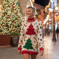 Christmas Tree Rhinestone Art Women's Knit Turtleneck Mini Dress artswardrobe