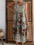 Boho Floral & Lace Patchwork Linen Tank Dress artswardrobe