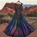 Women's Vintage Viking Celtic Knot Gradient Art Linen Midi Dress artswardrobe