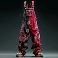 Comstylish Men's Christmas Themed Floral Embroidered Denim Jumpsuit