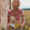 Bohemian Style Vintage Flower Patchwork Hoodie artswardrobe