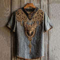 Men's Viking Dragon Head Embroidery Linen T Shirt artswardrobe