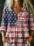 Women's Independence Day Flag Art Print Casual Cotton Shirt