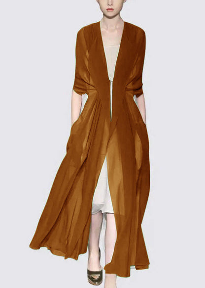 Italian Brown Silk Dress Long Sleeves