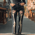 Comstylish Halloween Vintage Skull Rose Embroidered Jeans