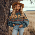 Women's Western Vintage Sunflower Floral Cozy Sweater artswardrobe