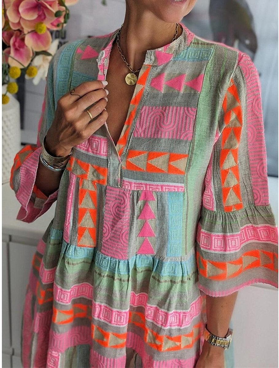 KS | Printed dress with V-neckline