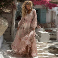 Women's Greece Vacation Greek Key With Floral Print Dress elevenforest