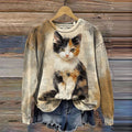 Women's Cute Cat Art Printed Casual Sweatshirt elevenforest