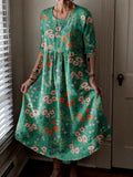Women's Hippie Art Floral Print Crew Neck Dress