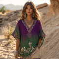 Comstylish Vintage Floral Embroidered Art Cotton Linen Comfy Short Sleeves Shirt