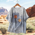 Women's Vintage Patchwork Art Print Casual Linen Shirt artswardrobe