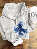 Comstylish Vintage Ethereal Octopus Art Pattern Zip Up Cozy Sweatshirt