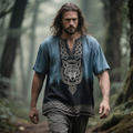 Men's Viking Wolf Embroidered V-neck Linen Blend Shirt artswardrobe