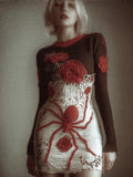 Comstylish Women Halloween Spider And Rose Vintage Knitted Dress