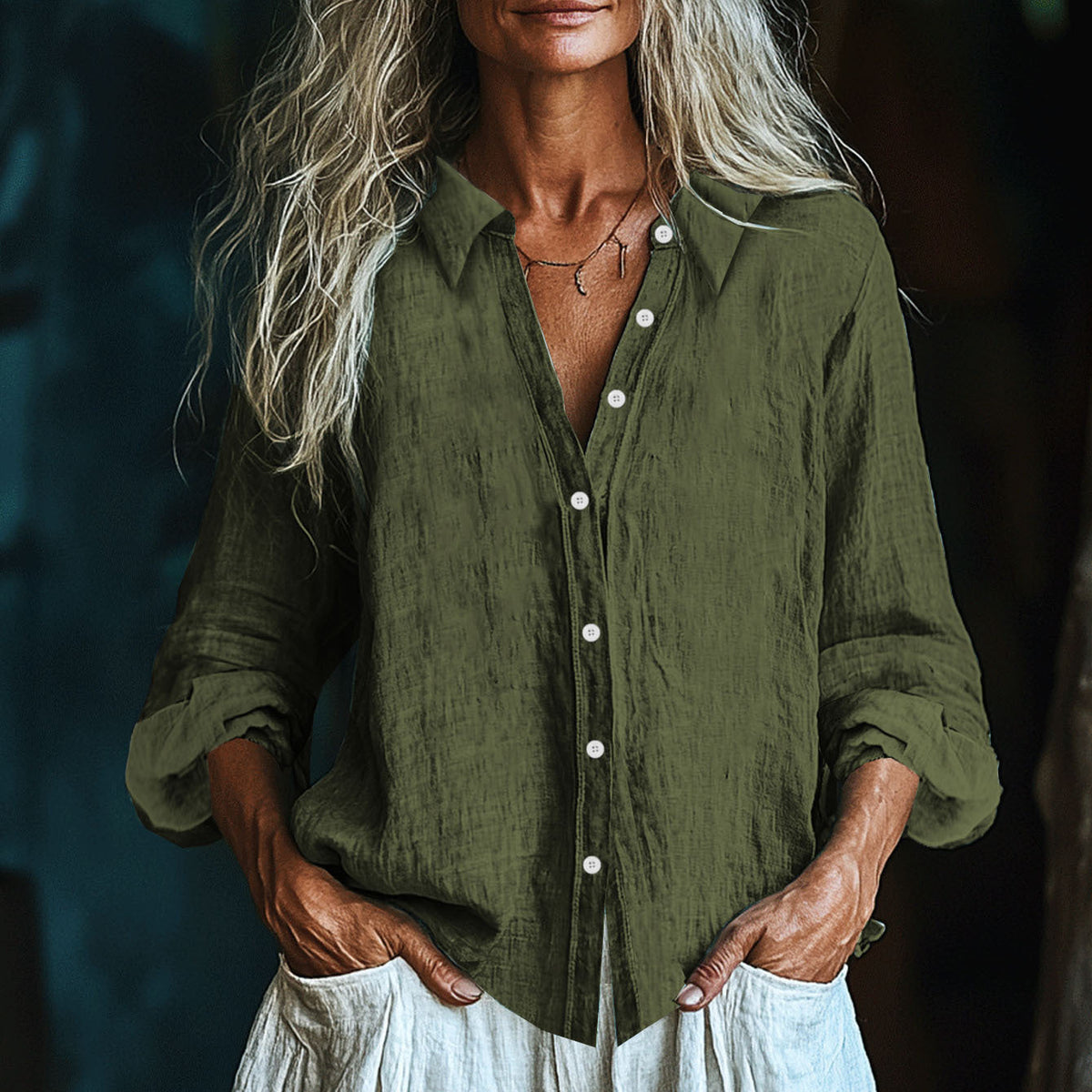 Comstylish Vintage Elegant Art Linen Ruffle Shirt