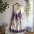 Boho Gradient Lavender Embroidered Pattern Lace Linen Dress artswardrobe