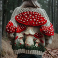 Vintage Mushroom Art Chunky Knitted Button Cardigan artswardrobe