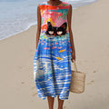 Abstract Creative Oil Cat Painting Art Linen Tank Dress artswardrobe