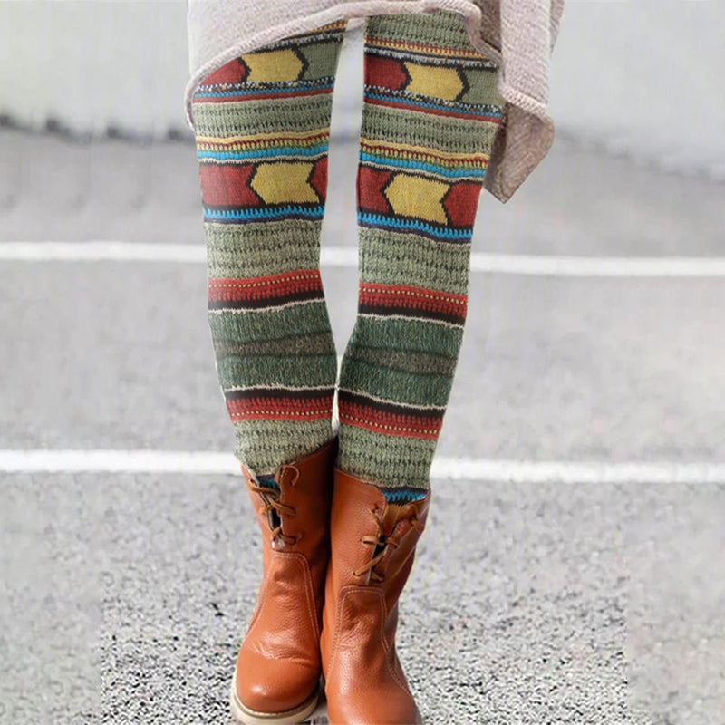 Vintage Geometric Stripes Knit Pattern Comfy Leggings artswardrobe