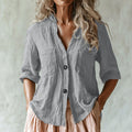 Women's Vintage Solid Color Multiple Pockets Linen Shirt artswardrobe