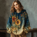 Women's Vintage Oil Painting Flower Art Print Casual Hoodie