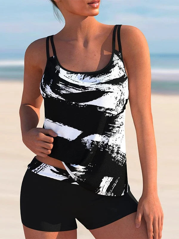 KS Plus Size swimwear sleeveless light striped tankini