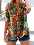 Women's Floral Pattern Art Print Cotton Linen Casual Shirt