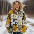 Comstylish Women's Floral Heart Patchwork Button Warm Cardigan Sweater