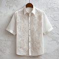 Men's Floral Lace Embroidered Casual Linen Shirt artswardrobe