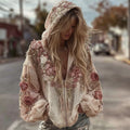 Comstylish Women's Vintage Floral Art Embroidered Zipper Hoodie