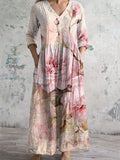 Vintage Floral Print V-neck Dress