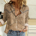 Comstylish Western Fringe Print Long Sleeve Casual Shirt
