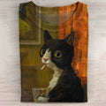 Vintage Cute Cat Print Long Sleeve Casual T-Shirt elevenforest