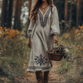 Vintage Viking Celtic Knot Cotton Linen Mixi Dress artswardrobe