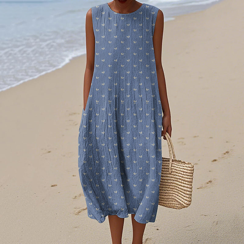Vintage Loose Bayberry Strieart Sleeveless Cotton And Linen Tank Dress artswardrobe