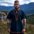 Men's Vintage Viking Urnes Style Cotton And Linen V-neck Shirt artswardrobe
