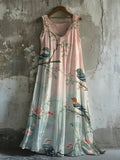 Vintage Flower Bird Gradient Women's Vest Dress artswardrobe